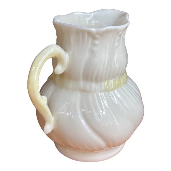 Vtg BELLEEK Yellow Ribbon Porcelain Creamer/Small Pitcher 3 1/2" - 7th Mark - Picture 3 of 4